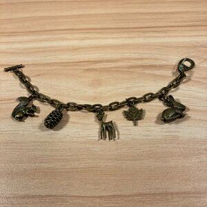 Handcrafted Antiqued Brass Woodland Charm Bracelet - 7-1/4" Long